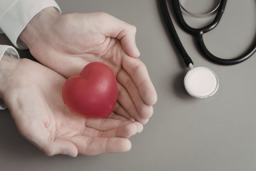 Medical doctor holding a heart symbol on their palm